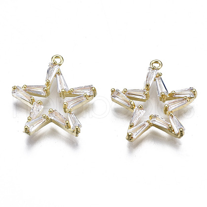 Brass Inlaid Clear Cubic Zirconia Pendants ZIRC-S069-027G-1