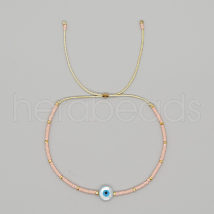 Adjustable Turkish Blue Shell Evil Eye Colorful Braided Beaded Bracelet for Women OP7113-3-1