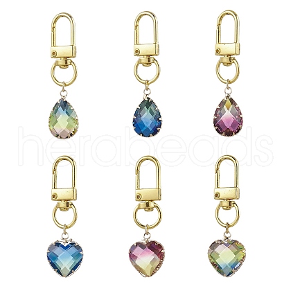 6Pcs 6 Styles Heart/Teardrop K9 Glass Imitation Tourmaline Pendants Decoration HJEW-JM03011-1