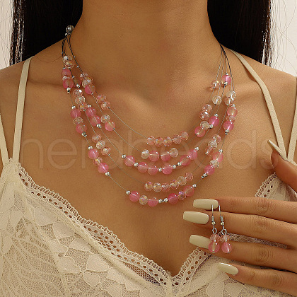 Retro Alloy Resin Dangle Earrings & Multi-Layered Necklaces Sets FS-WG198EF-13-1