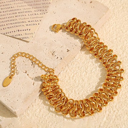 304 Stainless Steel Ring Link Chain Bracelets for Women BJEW-S165-02G-1