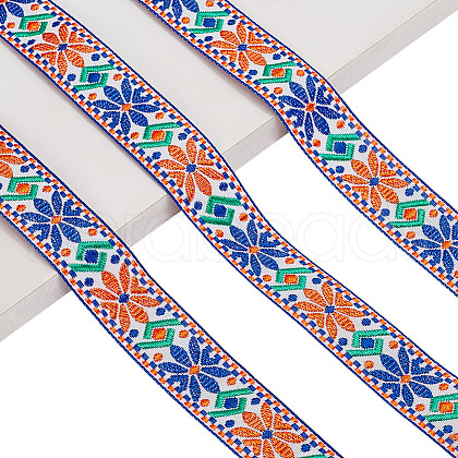   10 Yards Ethnic Style Polyester Jacquard Flower Ribbon OCOR-PH0004-86C-1