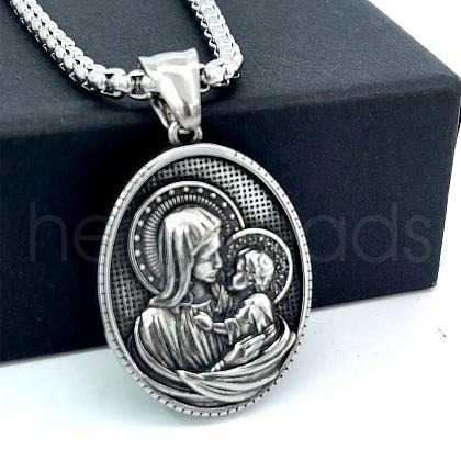 Retro Greek Mythology Stainless Steel Religion Embossed Saint Pendant Necklaces DK4418-1-1