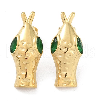 Snake Head 304 Stainless Steel Pave Cubic Zirconia Stud Earrings for Women EJEW-G390-01G-02-1