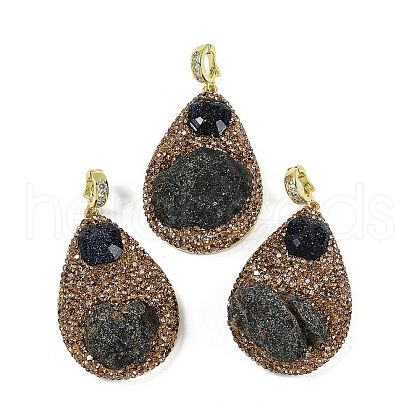 Raw Natural Tektite & Synthetic Blue Goldstone Big Pendants KK-P282-04G-1