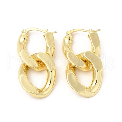 Brass Double Interlocking Oval Dangle Hoop Earrings for Women EJEW-E275-05G-1