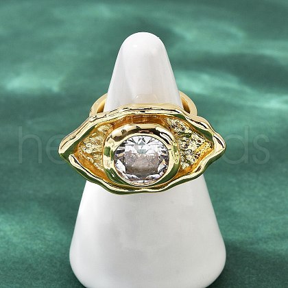 Brass Pave Cubic Zirconia Adjustable Open Cuff Rings for Women RJEW-R032-01G-1