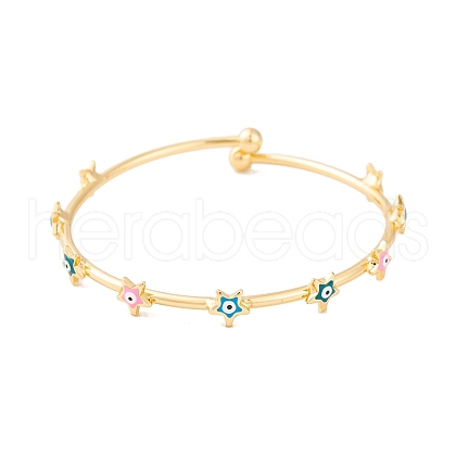 Adjustable Brass Colorful Enamel Evil Eye Open Cuff Bangles for Women BJEW-S147-18G-B-1
