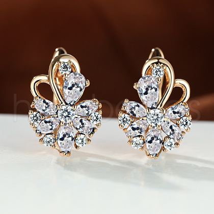 Brass Micro Pave Cubic Zirconia Hoop Earrings WG0C687-10-1