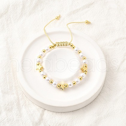 ABS Imitation Pearl Beads Braided Bead Bracelets for Women BJEW-D317-09A-G-1