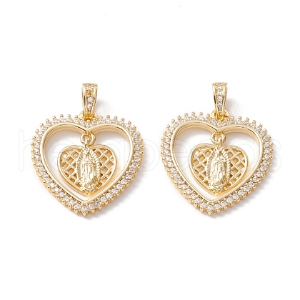 Religion Theme Brass Micro Pave Clear Cubic Zirconia Pendants KK-D067-25G-RS-1