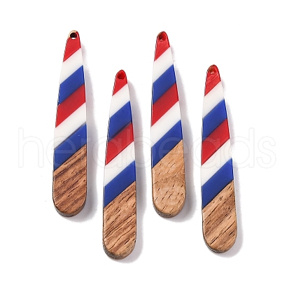 Independence Day Opaque Striped Resin & Walnut Wood Pendants RESI-U010-02G-1