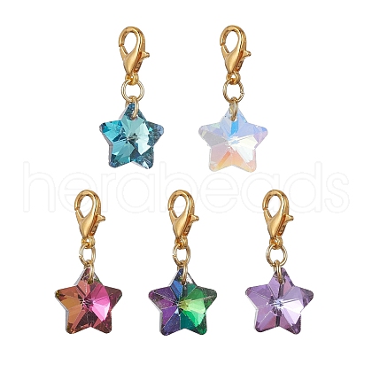 Electroplate Glass Star Pendant Decoration HJEW-JM01583-01-1