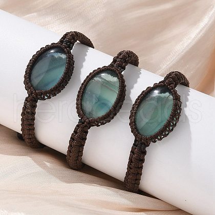 Adjustable Oval Natural Fluorite Braided Bead Bracelets BJEW-H626-02-11-1