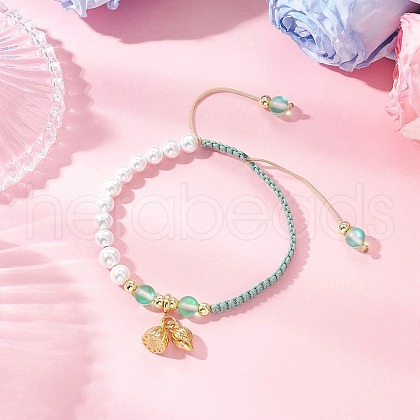 Shell Pearl Beads & Synthetic Moonstone Round Beads Braided Bracelets BJEW-JB11877-1
