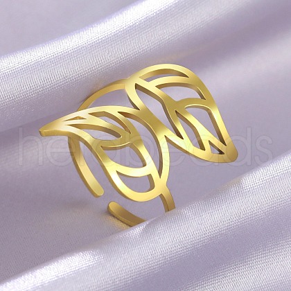 Hollow Out Leaf 201 Stainless Steel Adjustable Cuff Rings FS-WG4978C-02-1