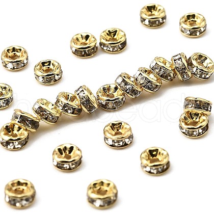 Rack Plating Brass Crystal Rhinestone Rondelle Space Beads RB-D303-G-1
