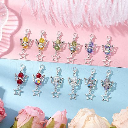 12Pcs 6 Colors Transparent Electroplate Glass Pendant Decorations HJEW-JM03144-1