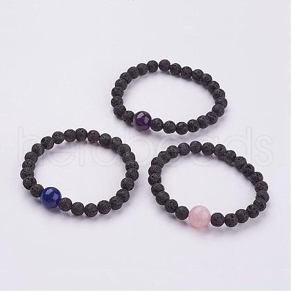 Natural Lava Rock Beaded Stretch Bracelets BJEW-JB02906-1