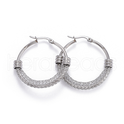 304 Stainless Steel Hoop Earrings EJEW-L232-032B-P-1