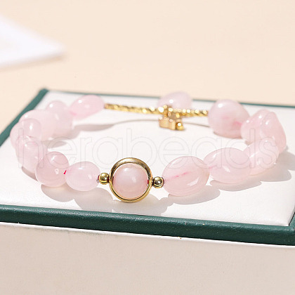 Natural Rose Quartz Round Beads Stretch Bracelets WG583E5-04-1