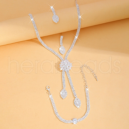 Flower & Horse Eye Alloy with Crystal Rhinestone Pendant Necklace & Stud Earring FS-WGF2591-02-1