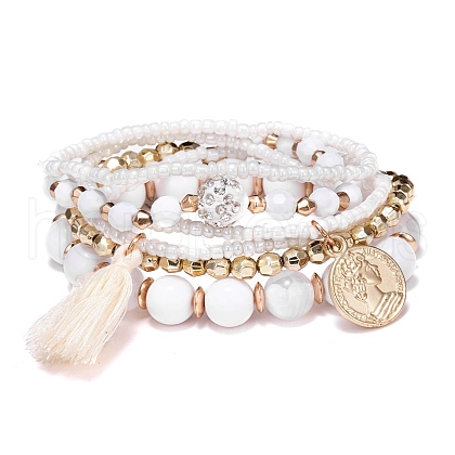 Glass Seed Beads Stretch Bracelet PW-WG01FEA-02-1