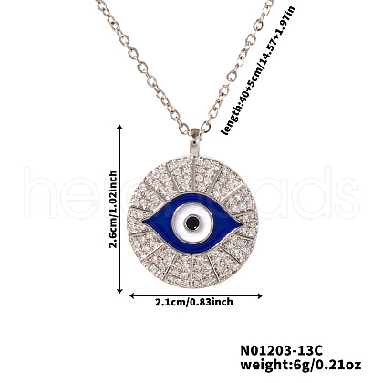 Bohemian Brass Micro Pave Clear Cubic Zirconia & Enamel Bule Evil Eye Pendant Necklaces ES8958-2-1