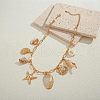 Brass & Natural Shell Starfish Shell Shaped Pendant Bib Necklaces for Beach FS-WG21969-01-2
