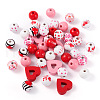  180Pcs 13 Styles Valentine's Day Spray Painted Natural Wood Beads WOOD-TA0002-01-3