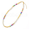 Rainbow Fashion Glass Pearl Bead Necklace Handmade Mixed Color Rice Beads Women. AP1296-3-1