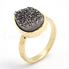 Electroplate Natural Druzy Quartz Crystal Finger Rings RJEW-I055-04G-RS-4