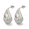 Teardrop with Heart Rack Plating Brass Stud Earrings with Cubic Zirconia EJEW-Z035-06P-1