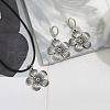 Flower Alloy with Imitation Leather Cord Pendant Necklace & Hoop Earring Sets FS-WGDD3CA-01-2