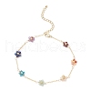 Chakra 304 Stainless Steel & Brass & Natural Green Aventurinee/Garnet/Amethyst/Apatite/Gold Rutilated Quartz/Carnelian/Lapis Lazuli Bead Flower Link Chain Anklets for Women AJEW-AN00692-2