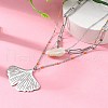 304 Stainless Steel & Natural Pearl & Enamel Beads Leaf Pendant 3 Layer Necklaces for Women NJEW-A045-18P-2