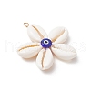 Natural Cowrie Shell with Handmade Blue Evil Eye Lampwork Pendants PALLOY-TA00274-4