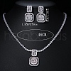 Square Brass Micro Pave Clear Cubic Zirconia Pendant Necklaces & Stud Dangle Earrings Sets FS-WG98D1F-01-5