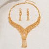 Vintage Middle Eastern Alloy Hollow Teardrop Leaf Tassel Earrings & Necklaces Sets for Women HQ8145-3