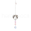 Wire Wrapped Natural Tourmaline Heart with Tree of Life Pendant Decorations HJEW-K046-02P-01-2