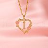 Brass Crystal Rhinestone Hollow Rose Heart with Letter Pendant Necklaces for Women WGC1928-09-1