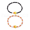2Pcs 2 Colors Halloween Candy Corn Acrylic & Glass Seed Beaded Stretch Bracelet Sets BJEW-JB10524-1