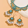 Flower Alloy & Synthetic Turquoise Pendant Necklaces & Dangle Earrings Sets FS-WG5F2DC-01-3