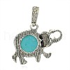 Elephant Antique Silver Plated Alloy Dyed Synthetic Turquoise Pendants PALLOY-J631-01AS-2