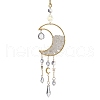 Wire Wrapped Natural Quartz Crystal Chip & Brass Moon Pendant Decorations HJEW-JM01504-04-1