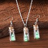 Halloween Luminous Ghost Glass Drift Bottle Pendant Necklaces & Dangle Earrings Sets FS-WG90D60-01-1