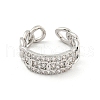 Chain Brass Micro Pave Clear Cubic Zirconia Open Cuff Rings RJEW-G309-36P-2