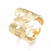 304 Stainless Steel Ginkgo Leaf Wrap Open Cuff Ring X-RJEW-T023-28G-3
