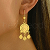 Vintage Geometric Coin Tassel Brass Hoop Earrings JE1734-2-2