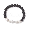 Natural Lava Rock & Shell Pearl Round Beads Stretch Bracelets BJEW-JB11826-02-2